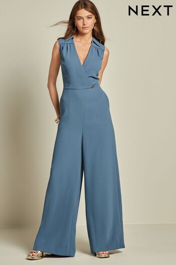 Blue Tailored Crepe Sleeveless Jumpsuit (D82640) | £58