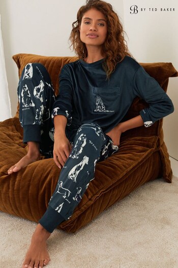 B by Ted Baker Navy Dog Velour Pyjamas Set (D82745) | £56