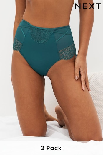 Green/Cream High Rise Tummy Control Lace Knickers 2 Pack (D82840) | £28