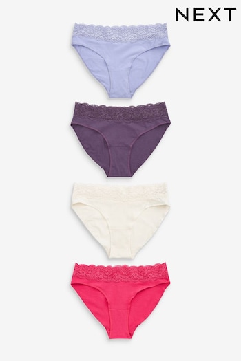Pink/Purple/Cream High Leg Cotton and Lace Knickers 4 Pack (D82846) | £16