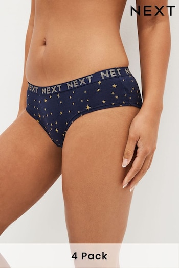 Sparkle Star Print Short Cotton Rich Logo Knickers 4 Pack (D82847) | £17