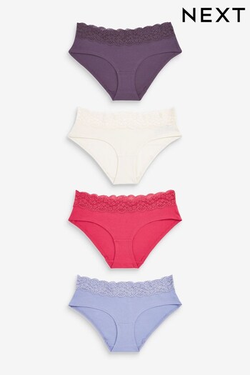 Pink/Purple/Cream Short Cotton and Lace Knickers 4 Pack (D82850) | £16