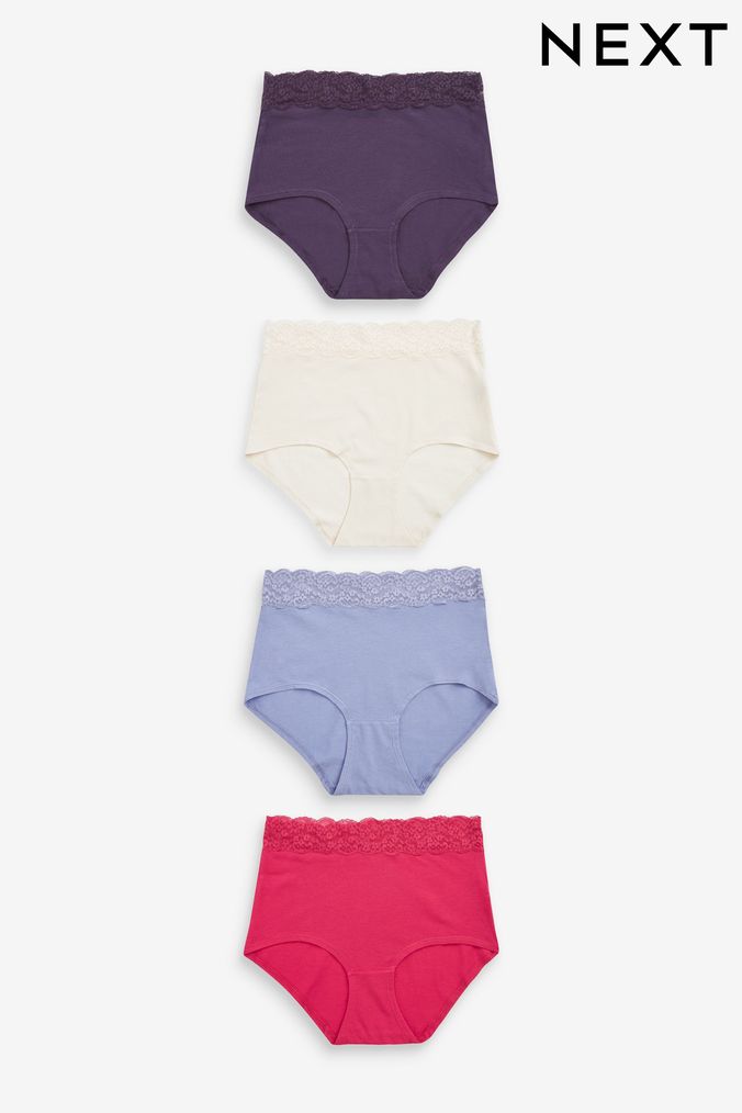 Pink/Purple/Cream Full Brief Lace Trim Cotton Blend Knickers 4 Pack (D82851) | £18