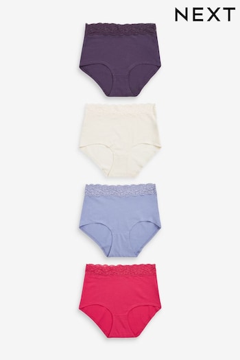 Pink/Purple/Cream Full Brief Cotton and Lace Knickers 4 Pack (D82851) | £18