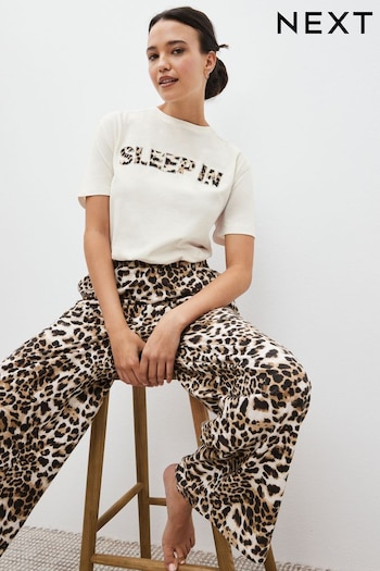 Tan Brown Leopard Cotton Pyjamas (D82880) | £25