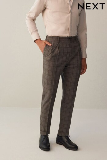 Taupe Brown Relaxed Tapered Check Smart Trousers Shorts (D82895) | £36