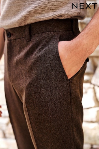 Brown Slim Trimmed Herringbone Textured Trousers Shorts (D82898) | £32