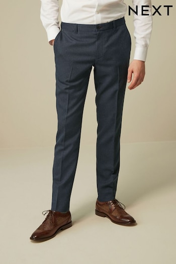 Navy Blue Slim Herringbone Textured Trousers (D82901) | £32