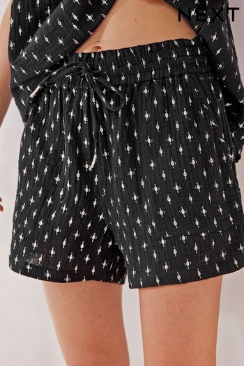 Black Foil Print 100% Cotton Crinkle Shorts (D82918) | £20