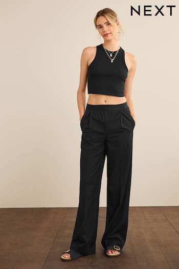 Black Tailored Elasticated Waist Wide Leg pleated Trousers (D83004) | £32