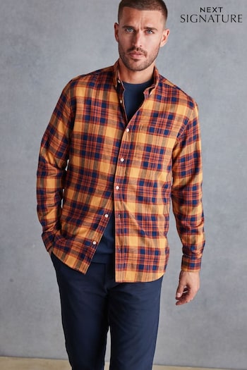 Ochre Yellow Signature Brushed Flannel Check Shirt (D83052) | £39