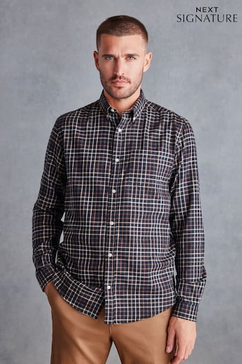 Black Signature Brushed Flannel Check Shirt (D83056) | £39