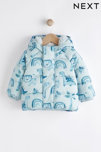 Blue Dinosaur Hooded Baby Puffer Jacket (0mths-2yrs) (D83061) | £22 - £24