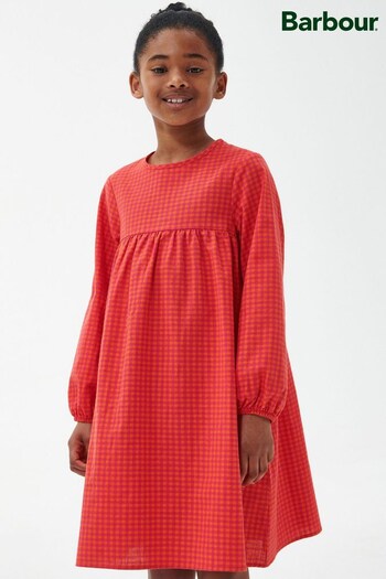 Barbour® Orange Gingham Harper Girls Dress (D83169) | £50 - £55