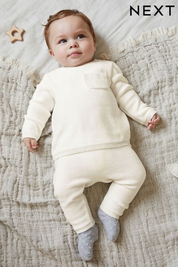White Knitted Baby Jumper & Legging Set (0mths-2yrs) (D83195) | £20 - £22