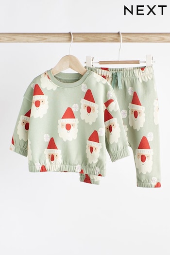 Mint Green Christmas Santa Tosi Baby Sweatshirt & Joggers 2 Piece Set (0mths-2yrs) (D83207) | £12 - £14