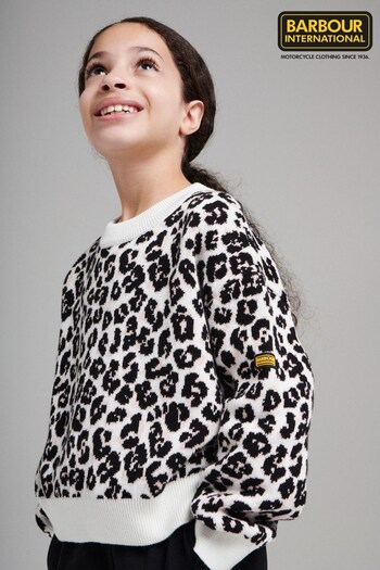 Barbour® International Girls Leopard Print Aprila Knitted Jumper (D83223) | £45 - £50