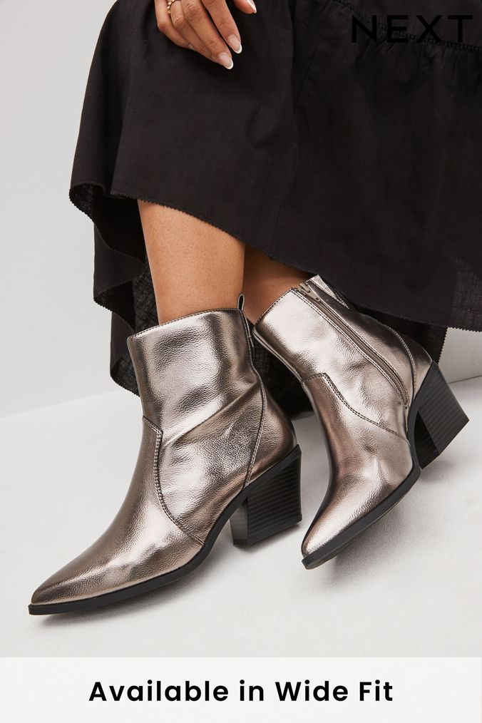 Metallic hot sale heel booties