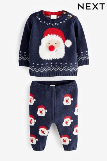 Navy Blue Santa Baby Knitted Jumper And unisex Leggings Set (0mths-2yrs) (D83348) | £22 - £24