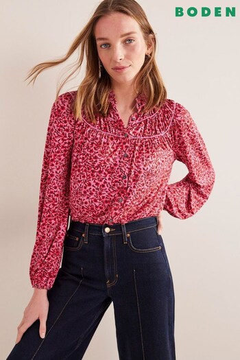 Boden Pink Ruched Yoke Jersey Shirt (D83430) | £65