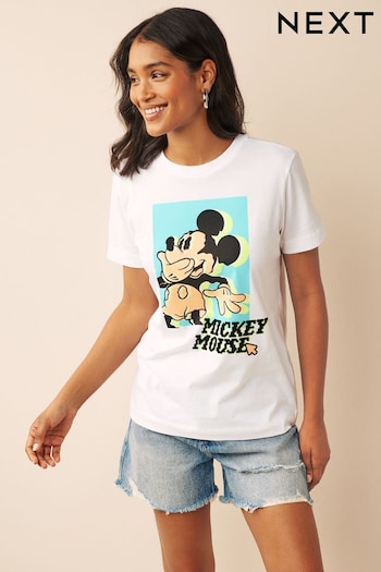 White Mickey Mouse Graphic License T-Shirt (D83488) | £25