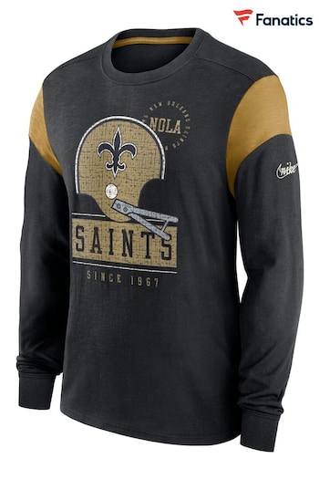 Nike Black NFL Fanatics New Orleans Saints Long Sleeve Historic Slub T-Shirt (D83489) | £45