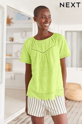 Lime Green Short Sleeve Broderie T-Shirt (D83507) | £18