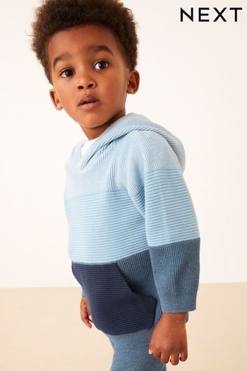 Blue Knitted Textured Hoodie (3mths-7yrs) (D83510) | £15 - £17