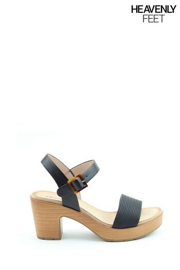 Heavenly Feet Ladies Vegan Friendly Heeled Black Sandals (D83550) | £40