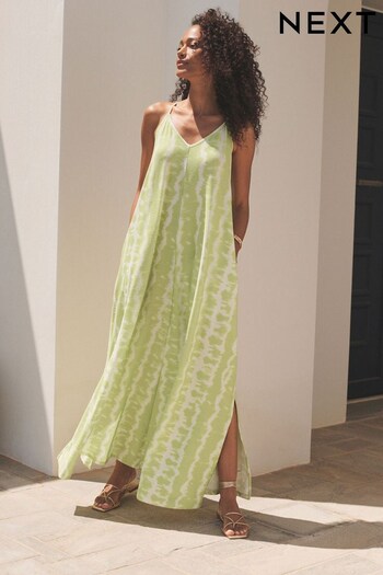 Lime Green Tie-Dye Cami Strappy Maxi Summer Dress homme (D83575) | £36