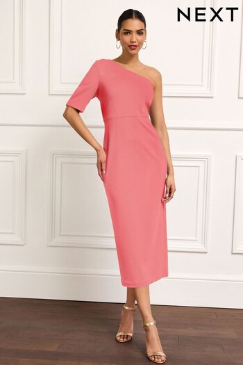 Pink Ponte One Shoulder Midi Dress (D83629) | £40