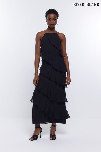 River Island Black Ruffle Maxi Dress (D83652) | £60