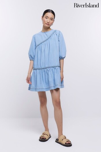 River Island Denim Blue Smock Mini Dress (D83657) | £50