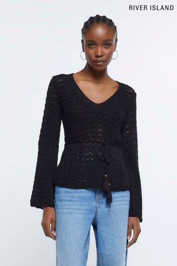 River Island Crochet Black Belt Top (D83671) | £37