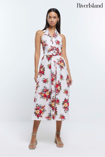 River Island Cream Floral Print wht Shirt Dress (D83711) | £49