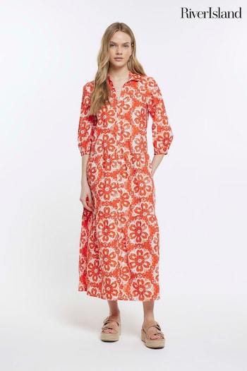 River Island Red Smock Midi wht Shirt Dress (D83712) | £50