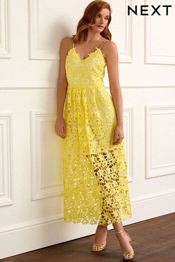 Yellow Strappy Lace Midi Dress (D83779) | £68