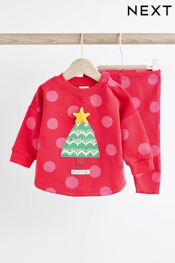 Red Christmas Tree Baby Sweatshirt And Smugglers Leggings 2 Piece Set (0mths-2yrs) (D83781) | £13 - £15