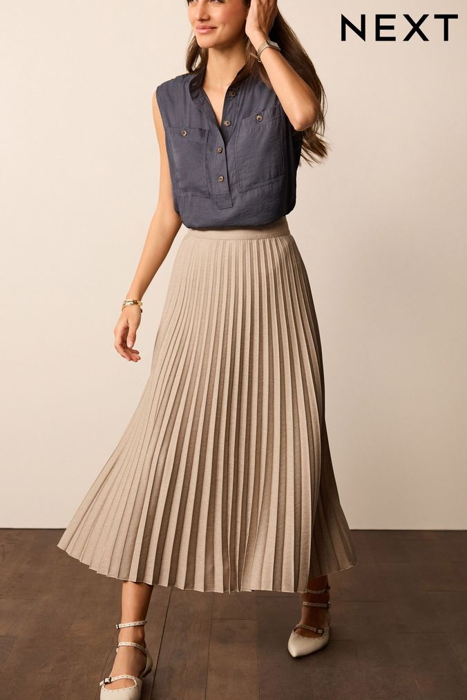 Natural Pleated Midi Skirt (D83831) | £46