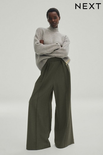 Khaki Green Premium Pleated Wide Leg Trousers (D83857) | £140