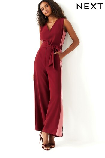 Berry Red Panel Detail Belted Jumpsuit (D83860) | £60