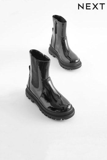 Black Patent Chunky Chelsea Sock Boots sassetti (D83873) | £33 - £40
