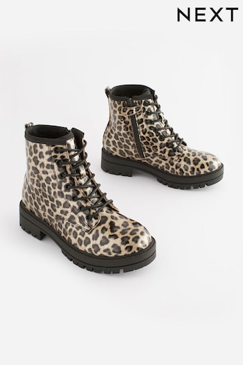 Leopard Print Standard Fit (F) Warm Lined Lace-Up Red Boots (D83874) | £32 - £39