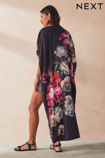 Black Floral Maxi Kimono Cover-Up (D83889) | £34