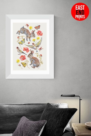 East End Prints White Meadow Birds Bunnies And Butterflies by Becca Boyce Framed Print (D83938) | £45 - £120