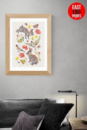 East End Prints White Meadow Birds Bunnies And Butterflies by Becca Boyce Framed Print (D83940) | £45 - £120