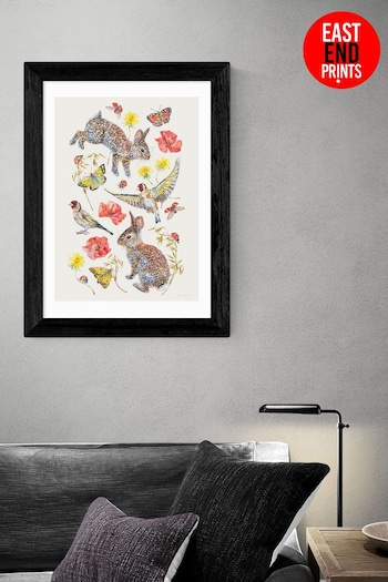 East End Prints White Meadow Birds Bunnies And Butterflies by Becca Boyce Framed Print (D83941) | £45 - £120