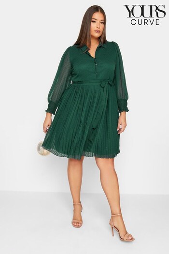 Yours Curve Green London Dobby Pleat Shirt Dress (D83993) | £51
