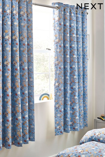 Blue Space Rocket and Planets Eyelet Blackout Curtains (D84009) | £47 - £77