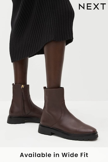 Chocolate Brown Forever Comfort® Leather Square Toe Ankle Boots onto (D84025) | £65